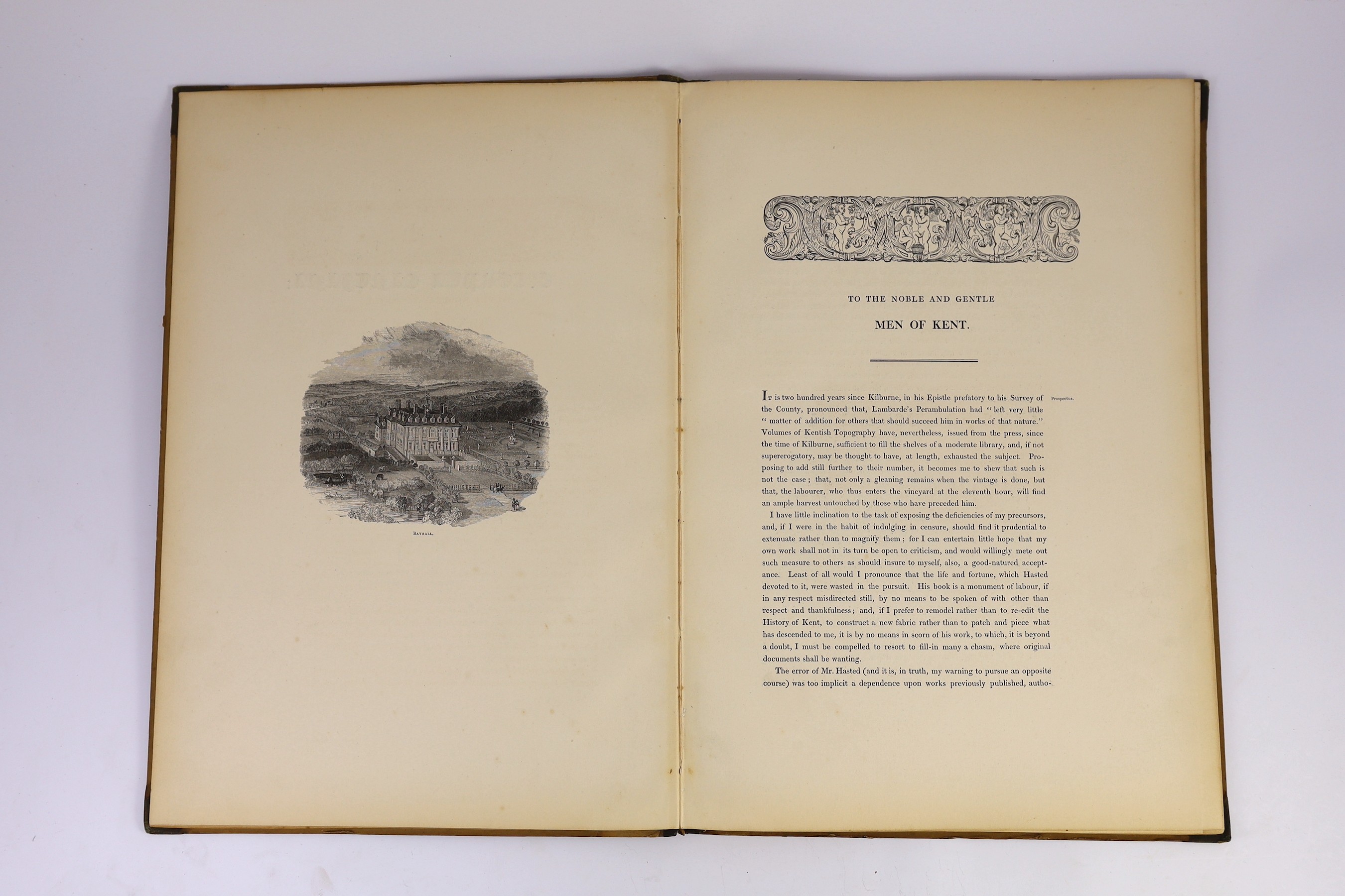 KENT: Streatfield, Rev. Thomas - Excerpta Cantiana: being the Prospectus of a History of Kent, preparing for publication. 3 portraits, folded pedigree, text illus. (1 f-page); contemp. leather-backed paper boards, tall f